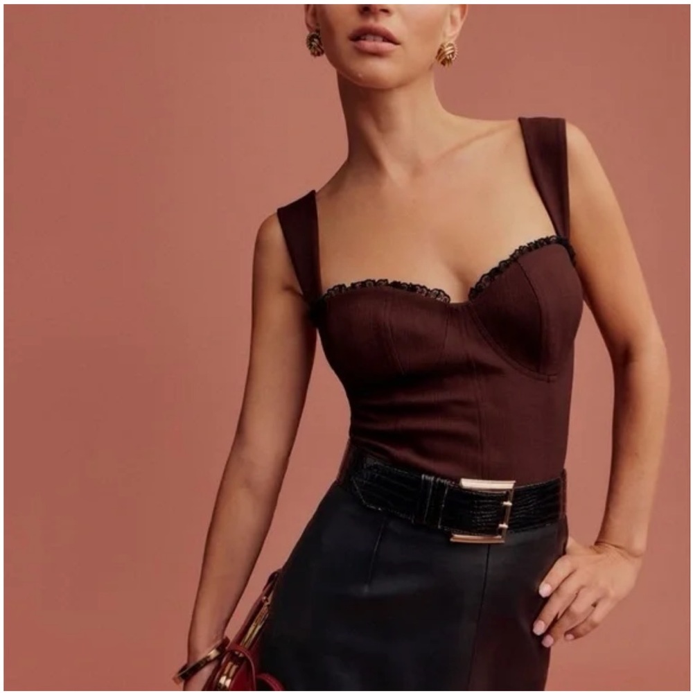 Reformation Alisa Lace Trim Corset Top
